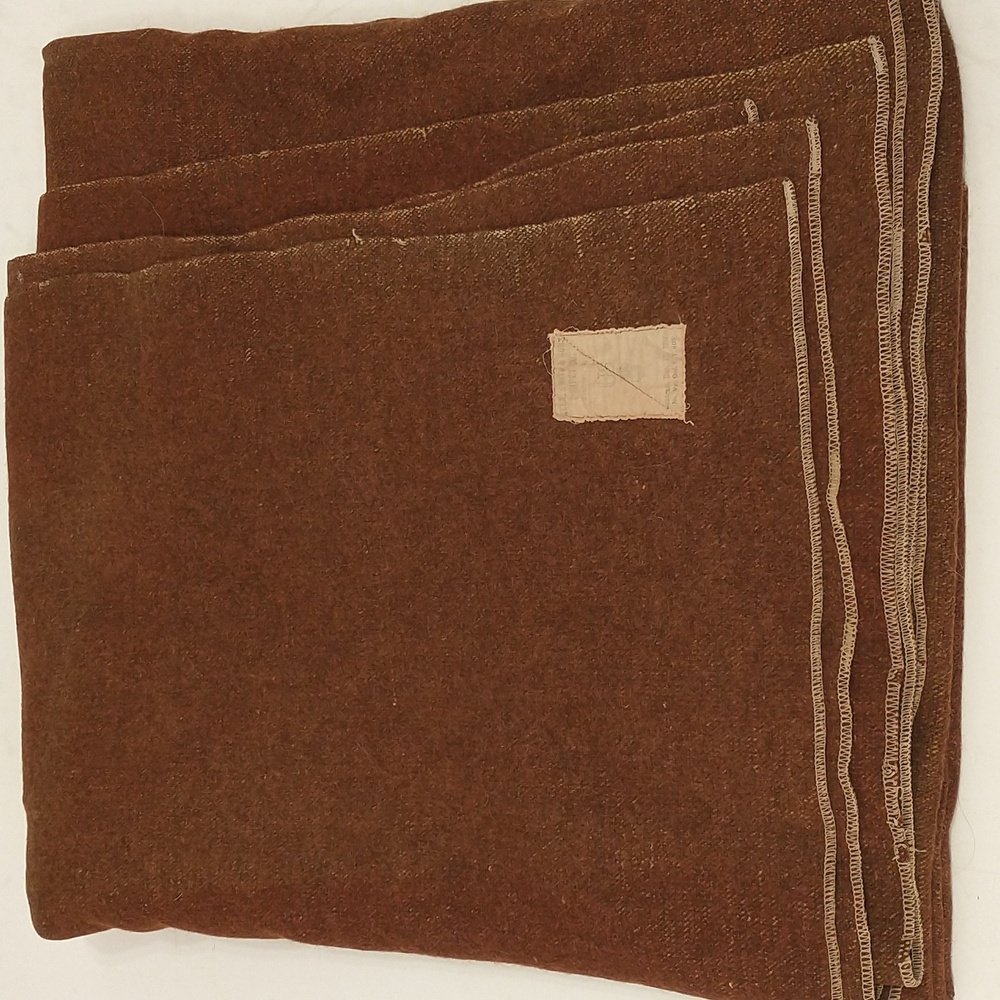 1917 Antique Wool Blanket US Military Brown 65x78 Label & Stamp USA Made